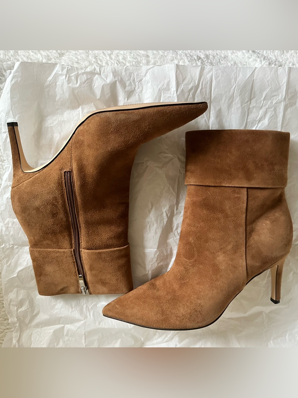 Nine West Cognac Suede Pointed-Toe Ankle Boots - Picture 4 of 5